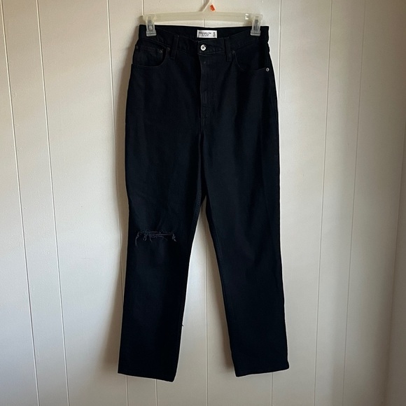 Abercrombie & Fitch Black 90’s Straight Ultra High Rise Curve Love Jeans Sz 10 - Picture 5 of 11